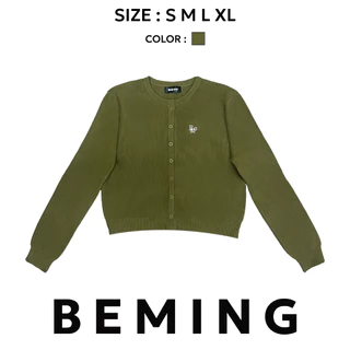 Bemingtop1103(S-XL)-BMG Cozy Rib Cardigan-คาร์ดิแกนไหมพรมแขนยาวดีไซน์เรียบ ดีเทลโลโก้ BMG สีขาว