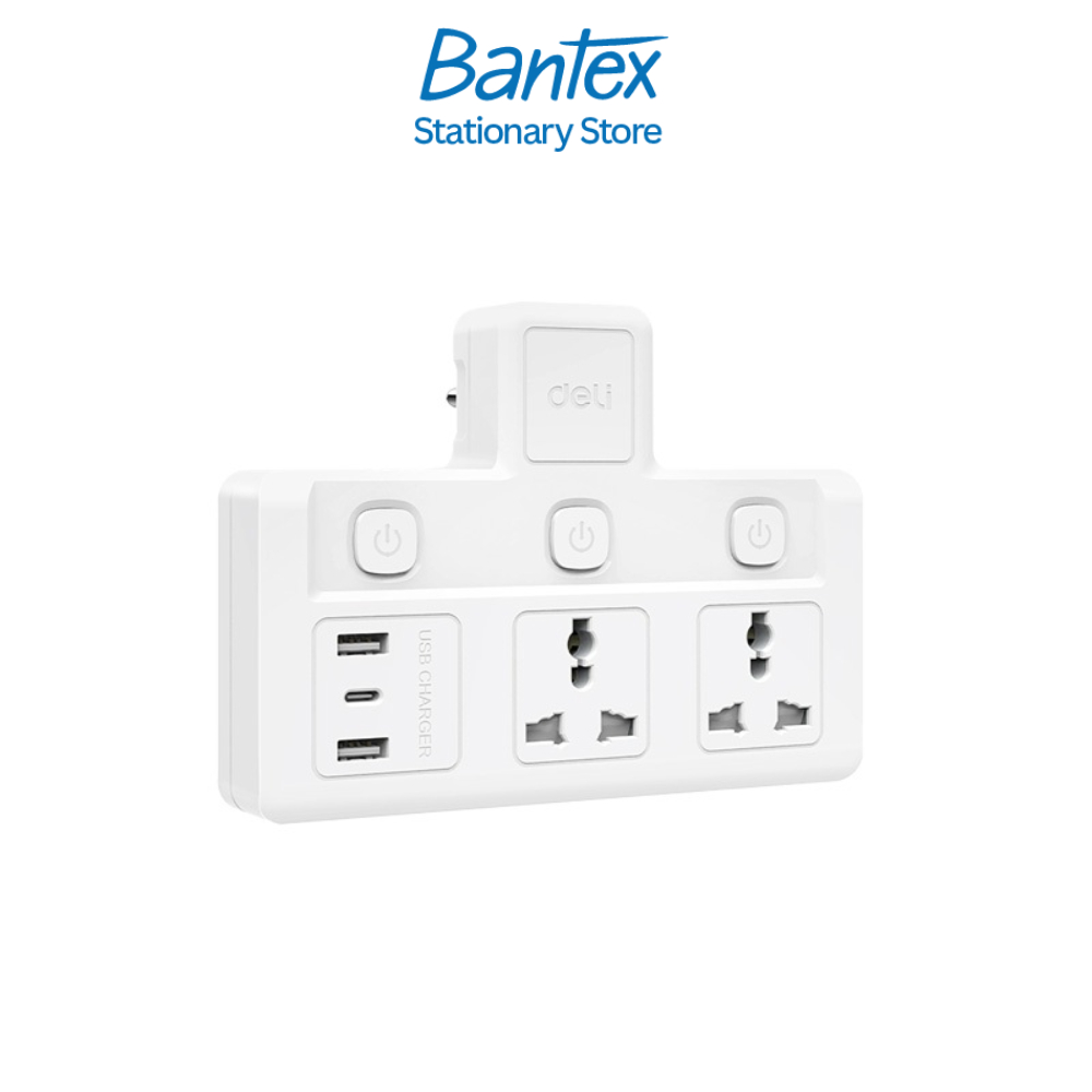 Deli ปลั๊กแปลง ปลั๊กไฟ อแดปเตอร์ USB ชาร์จเร็ว MAX 10A 2500W ทนร้อนได้ 750องศา Universal Adapter