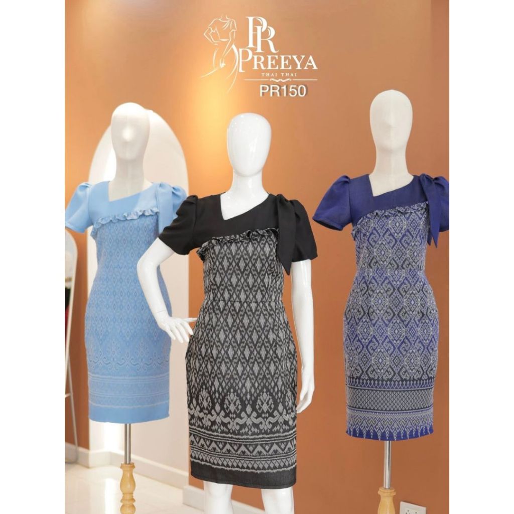 PR150 เดรสผ้าฝ้ายทอลาย ยกแขน อัดกาวทั้งชุด  แบรนด์ preeya มีไซส์S-4XL - รูปที่ 6