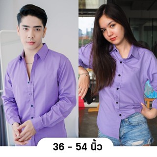 takayay brand เสื้อเชิ้ต สีม่วงพื้นเบสิค 36-54 นิ้ว เสื้อเชิ…