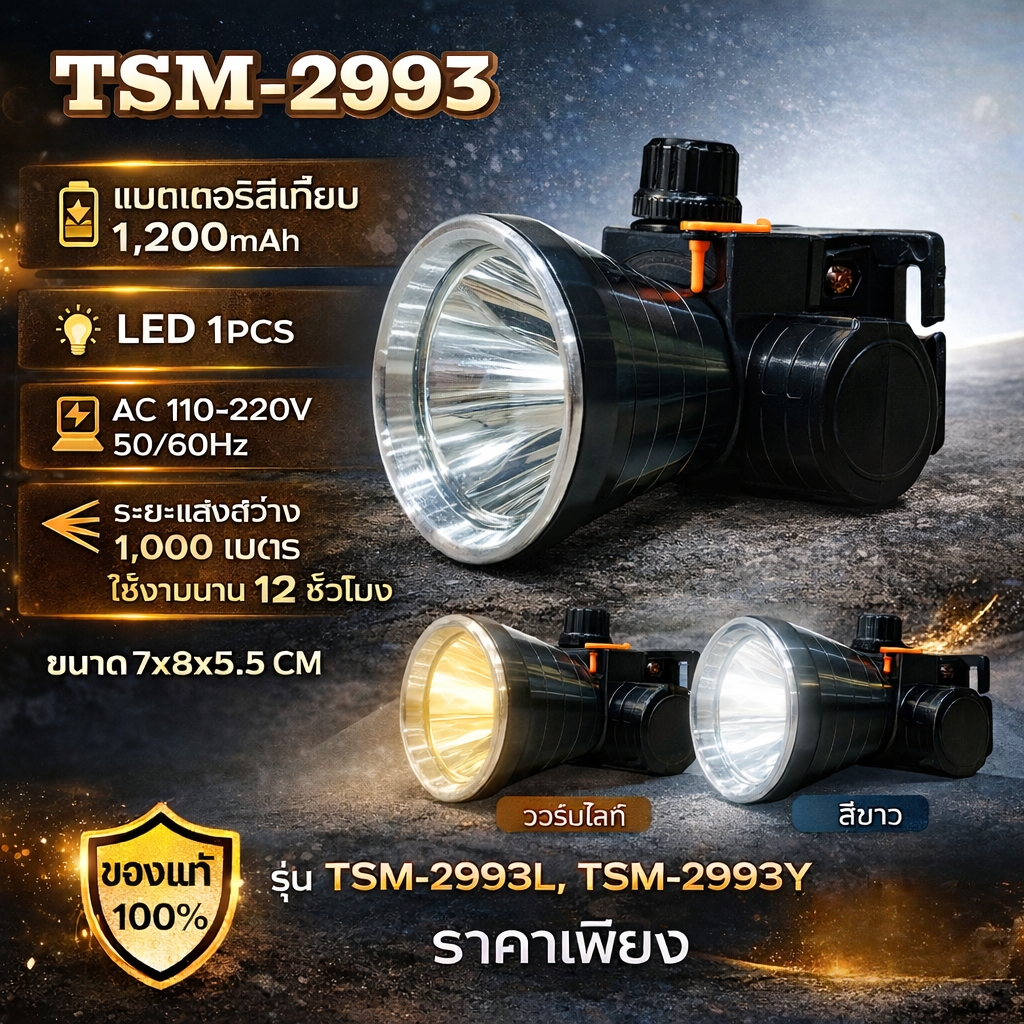 ไฟกรีดยาง ไฟฉายคาดหัว ไฟกบ TSM-2993 แสงแรง สว่างจ้า โคมอะลูมิเนียม ปรับแสงไร้ขั้น ทนทาน