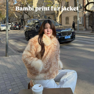 (wint.) Bambi Print Fur Jacket เสื้อขนเฟอร์ลายกวาง🦌 ขนนุ่มฟู…