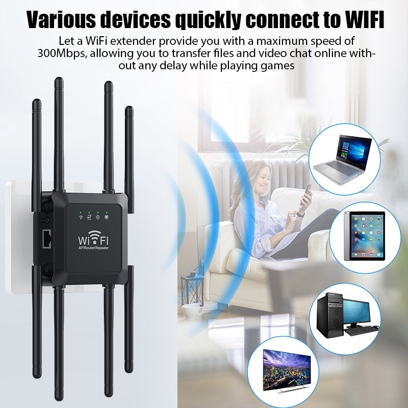 สร้างขึ้นสําหรับเกม 8เสาอากาศ ตัวขยายสัญญาณ สัญญาณ1000㎡1200Mbps 2.4/5.8G ตัวกระจายไวไฟ ตัวดูดสัญญาณ wifi repeater - รูปที่ 2