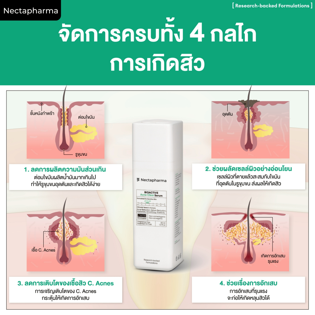 [2 ขวด ลดเพิ่ม 60 บ.] Nectapharma BIOACTIVE Acne Clear Serum ไบโอแอคทีฟ แอคเน่เคลียร์เซรั่ม เคลียร์สิว ผิวไม่เยิ้ม - รูปที่ 2
