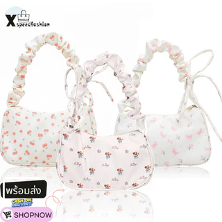 (ส่งด่วน)xspeedfashion(X2219)กระเป๋าถือสะพายไหล่ลายดอกไม้ใบเล็ก น้ำหนักเบาปรับสายย่นน่ารัก มี 3สีให้เลือก
