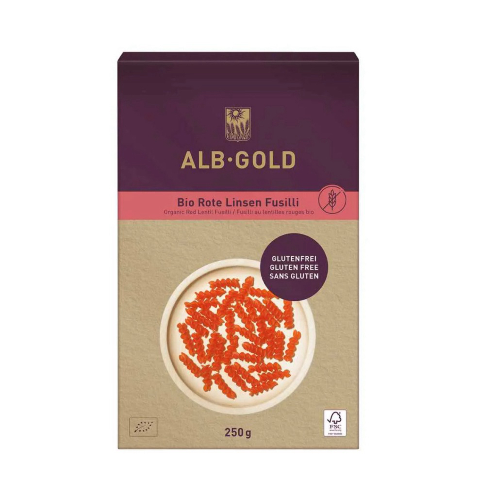 Alb-Gold Organic Gluten Free Red Lentil Fusilli/BIO KICHERERBSEN FUSILLI Gluten Free/Organic Kids Pa