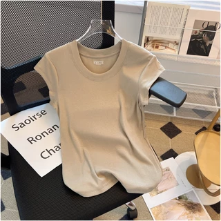 Bella Shop เสื้อยืดคอกลมสีพื้นสไตล์เกาหลีลำลอง เบสิก สวมใส่สบาย แบบบางเบา
