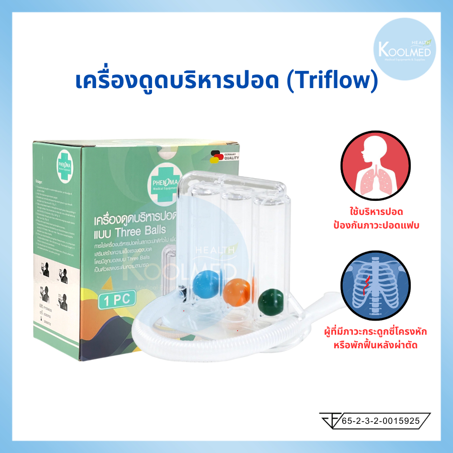 🔥พร้อมส่ง🔥เครื่องดูดบริหารปอด Phenoma (Triflow) THREE BALLS SPIROMETER 1 ชุด