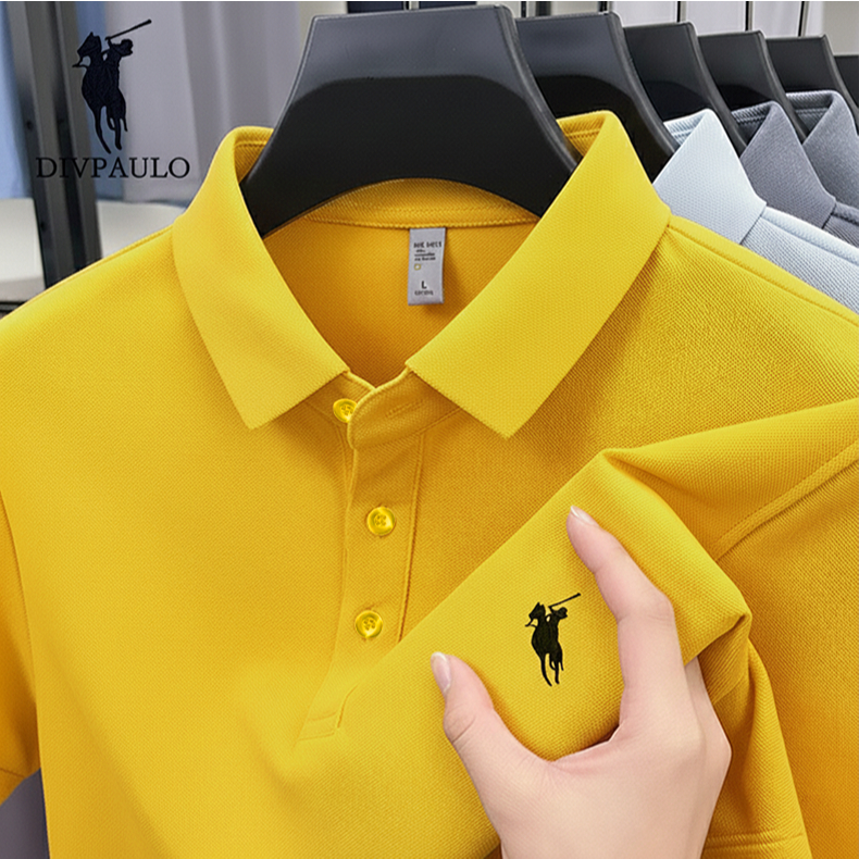 DIVPAULO 2855-X-Y63 เสื้อโปโลผู้ชายปกปักลาย แขนสั้น สีพื้น ผ้านุ่ม ใส่สบาย ระบายอากาศได้ดี - 5