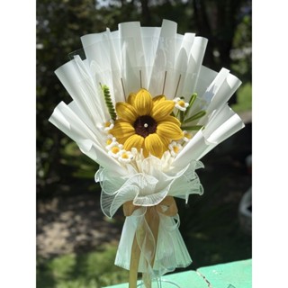 ช่อดอกไม้ลวดกำมะหยี่ ช่อทานตะว้น ช่อดอกไม้ปัจฉิม ฟรีซองใส่เง…