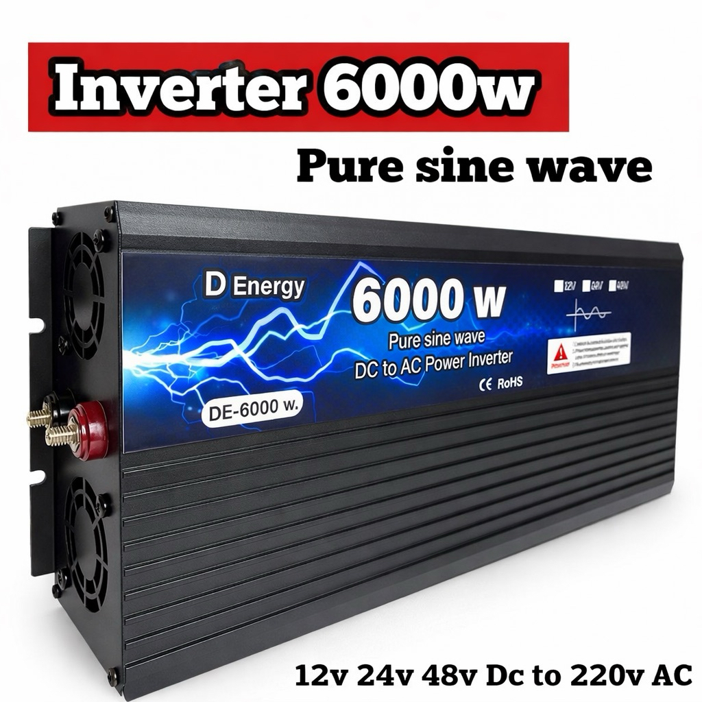 อินเวอร์เตอร์ 6000w 12v/24V/48v คลื่นเพียวซายแท้ inverter pure sine wave
