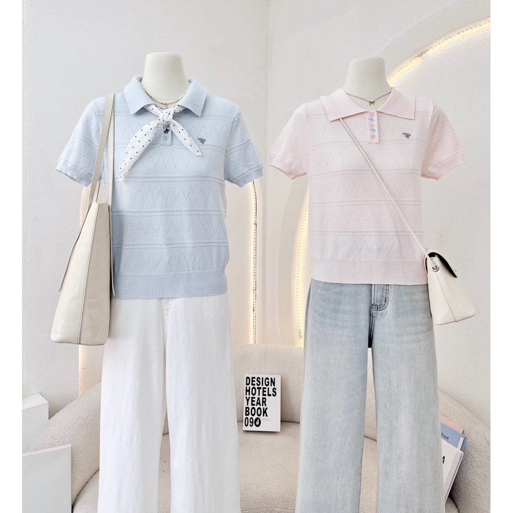 WA YA เสื้อคอปก แต่งปักกระดุม