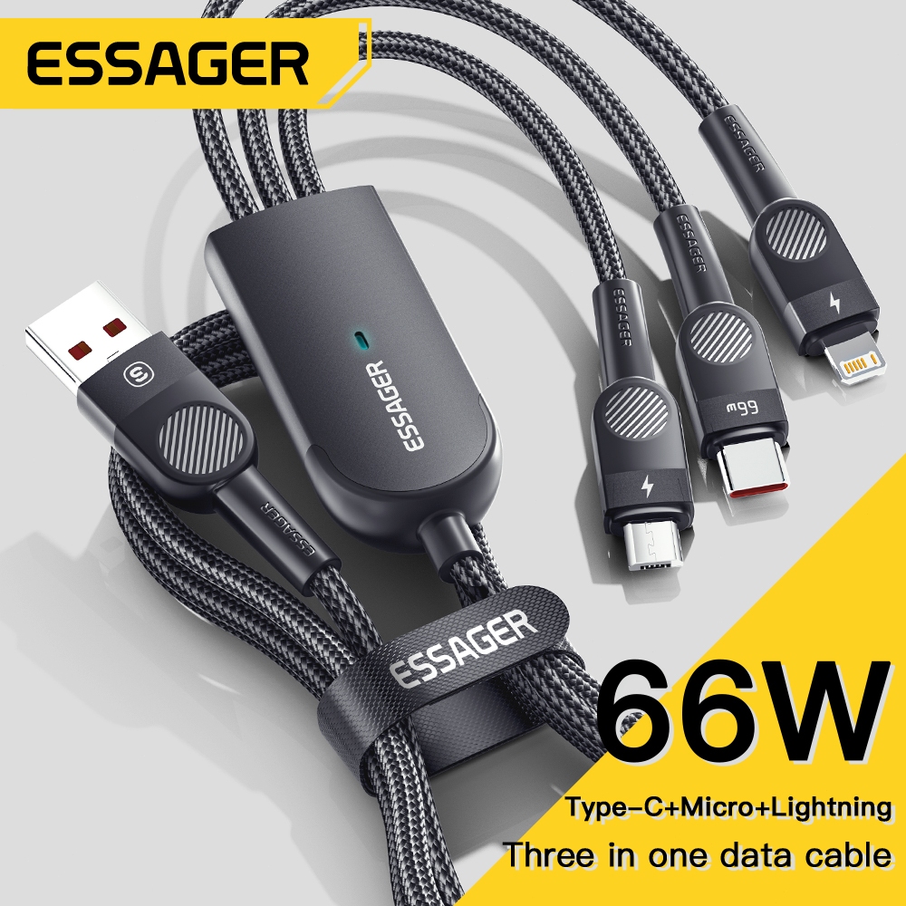 Essager 66W USB เพื่อพิมพ์ C Micro IOS 3 IN 1 สายชาร์จอย่างรวดเร็วสำหรับโทรศัพท์