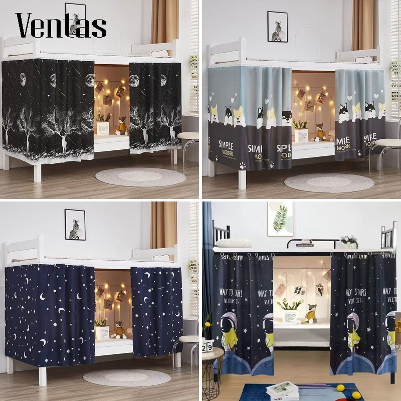 Ventas ผ้าม่านเตียงชั้นบน 1.3×2 ม. กันแสง ตกแต่งหอพัก เตียงเดี่ยว เด็กชายหญิง ติดตั้งง่าย