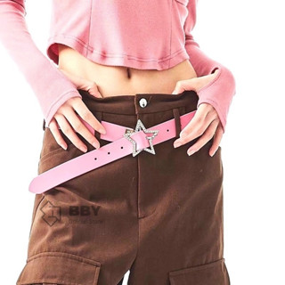 BBY เข็มขัดหนัง PU แวววาว ✨ ล็อคหัวดาวเรืองแสงประดับ Rhinest…