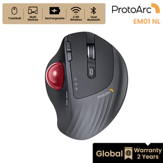 ProtoArc EM01 NL เมาส์แทร็กบอล ไร้สาย 2.4G + Bluetooth คู่ ชาร์จได้ รับประกันทั่วโลก 2 ปี