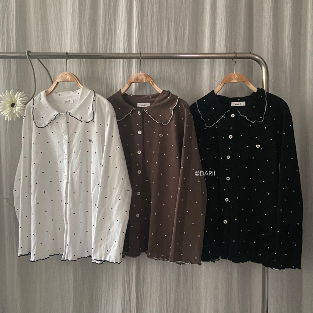 Bloom Top | เสื้อแขนยาวคอบัว polka dot โลโก้หัวใจ