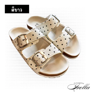 รองเท้าแตะ IVY SHOES (แนะนำลด1ไซส์) ไบเก้น ลายจุด (polka dot) พื้นนุ่ม มี3สี หน้าเข็มขัด 1ตอน/2ตอน (รุ่นDOT02)