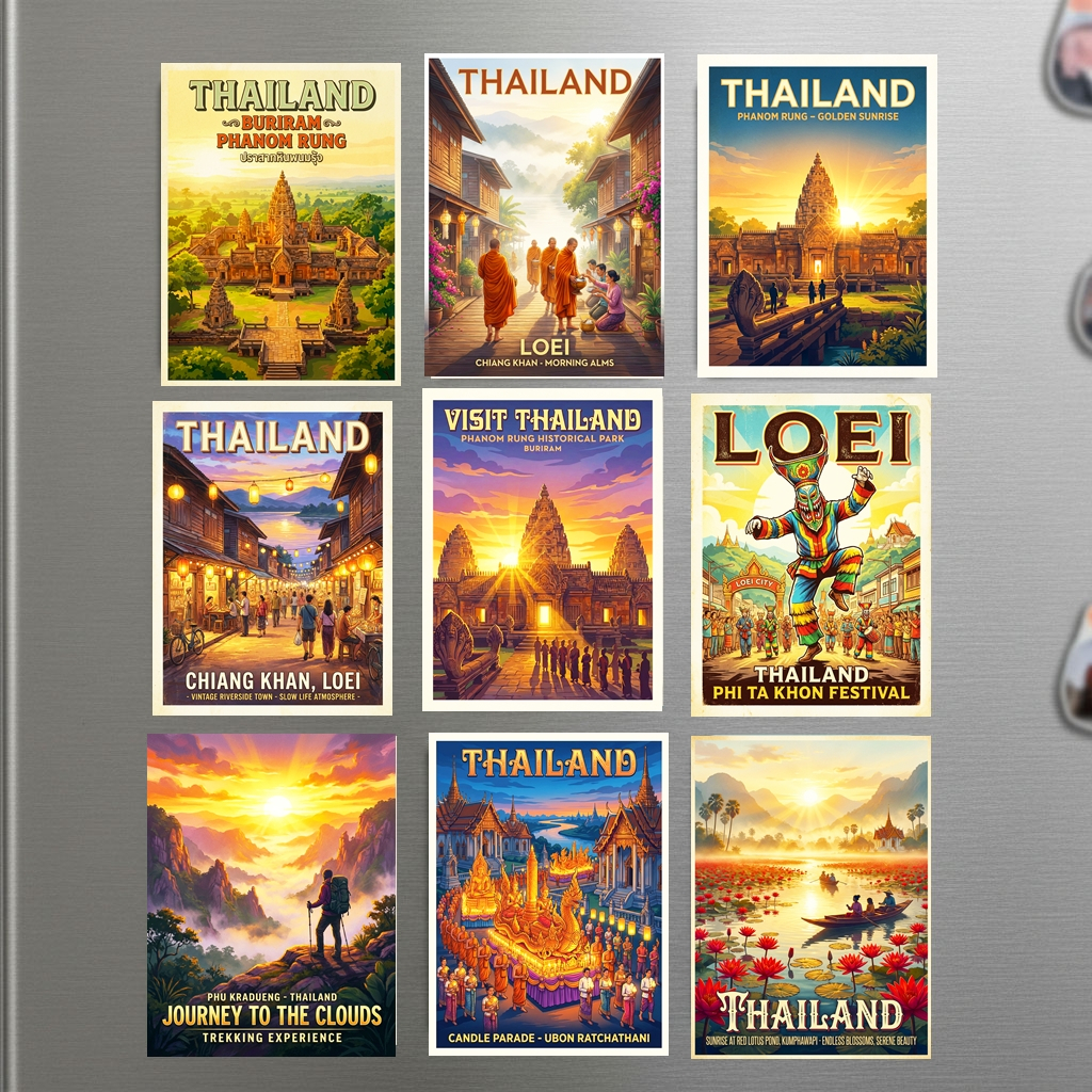 แม่เหล็กติดตู้เย็น ไทย บุรีรัมย์ เลย นครพนม อุดรธานี อุบลราชธานี 2×3 นิ้ว ของฝากไทย Fridge Magnet Thailand Size 2x3