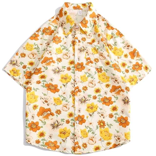 ใหม่ พร้อมส่งเสื้อฮาวายชาย ย้อมดอกไม้เสื้อฮาวาย เสื้อเชิ้ตผู้ชายแขนสั้น เนื้อผ้าดีใส่สบาย