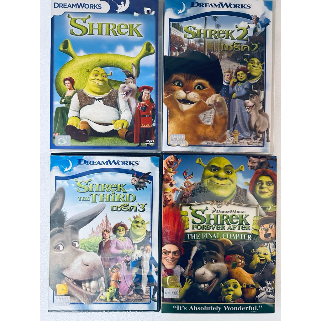 DVD 4 Part 4 Disc : Shrek (2001) + Shrek 2 (2004)+Shrek The Third (2007)+Shrek Forever After (2011)