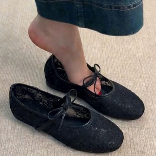 Kicks  รองเท้าบัลเลต์ทรงตื้นพื้นเรียบ รุ่นใหม่สไตล์นางฟ้า หั…