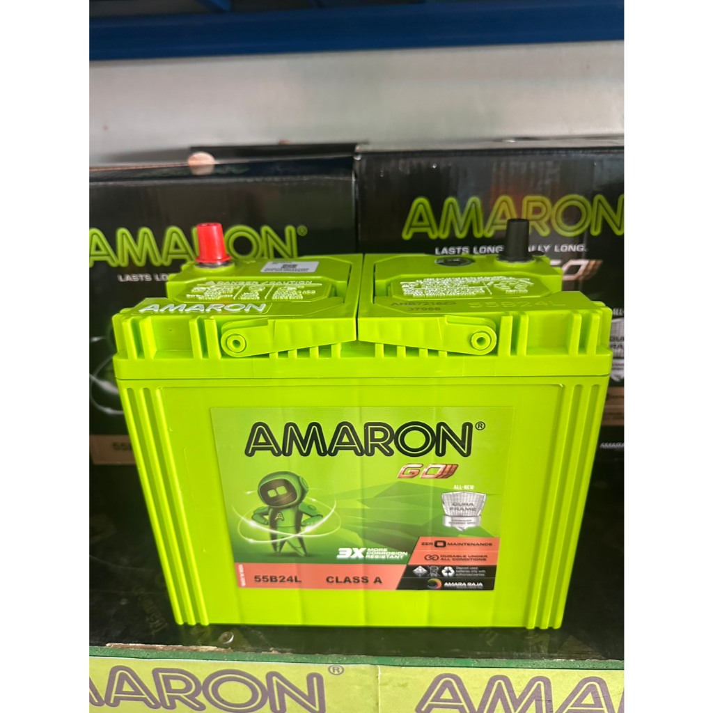 Amaron รุ่นGO 55B24L-45แอมป์ ขนาดยาว24 กว้าง13 สูง23 เซนติเมตร รับประกัน 1 ปี