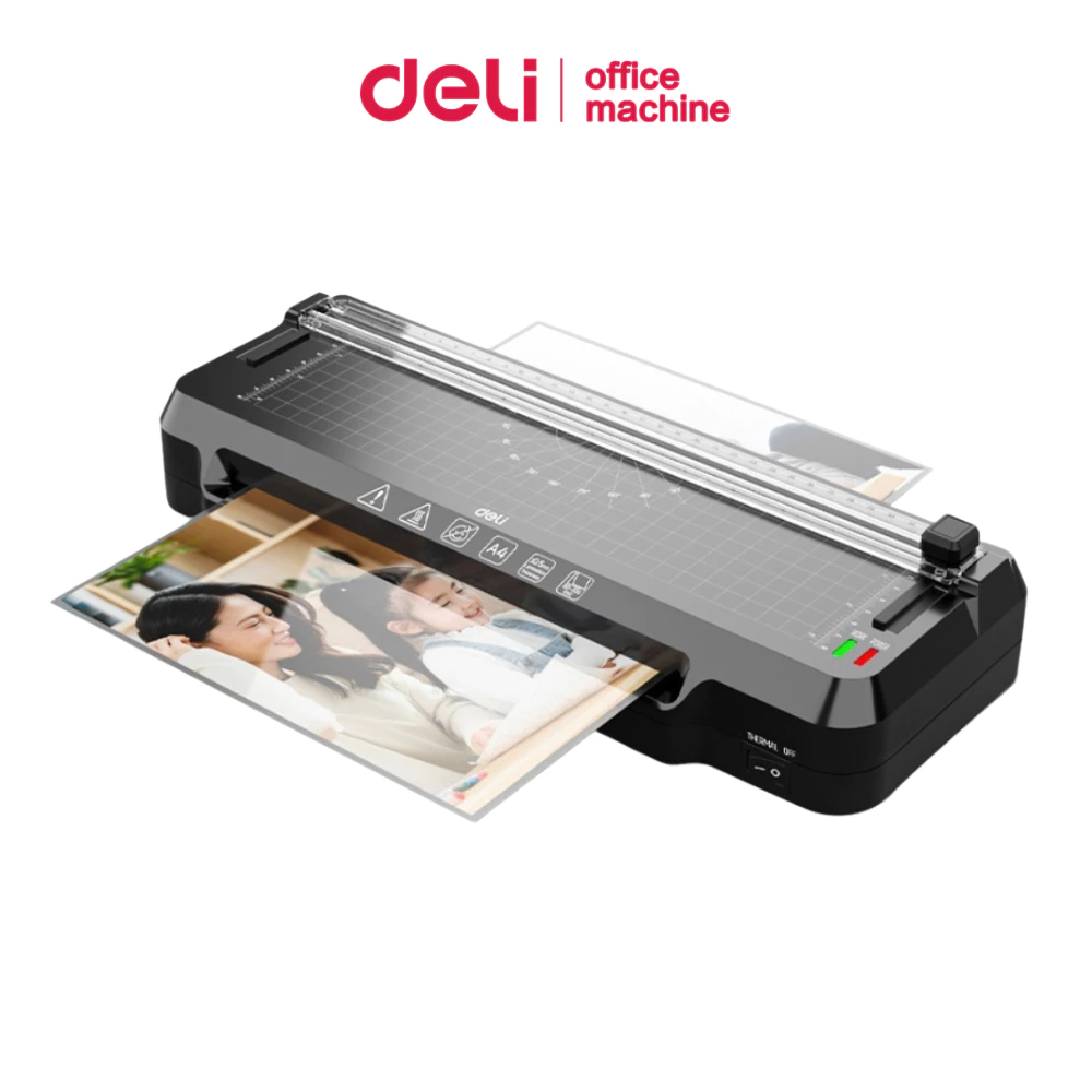 [ฟรีที่ตัดมุม] Deli เครื่องเคลือบกระดาษ A4 เครื่องเคลือบบัตร 2in1 300mm/min อุ่นเครื่องไว Laminator