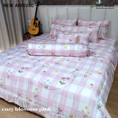 At Bed ชุดผ้าปูและผ้านวม Bamboo 1000 เส้นด้าย ลาย Cozy Blossom Pink