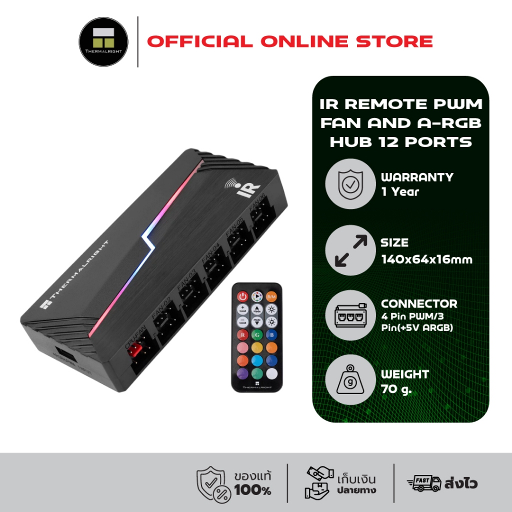 Thermalright IR Remote PWM FAN and A-RGB HUB 12 Ports (ฮับพัดลมและไฟ)