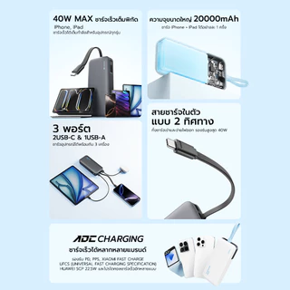 CUKTECH LPB200N แบตสำรอง ชาร์จเร็ว 20000 mAh มาตรฐาน CCC USB-C 40W และ USB-A 33W -1Y