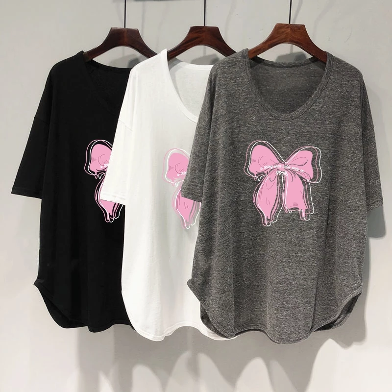 เสื้อยืดสาวอวบอ้วนไซส์ใหญ่ oversize เสื้อผ้าแฟชั่นฤดูร้อนมาใหม่ เสื้อโอเวอร์ไซส์สไตล์ผู้หญิง ลําลองทรงหลวมสไตล์เกาหลี