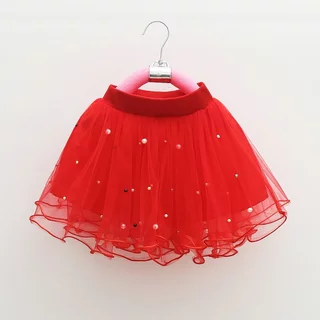 Babyonline(Y329)P2 (ส่งด่วน1วัน)กระโปรงฟรุ้งฟริ้งแฟชั่นสําหรับเด็กผู้หญิงตกแต่งไข่มุกสุดน่ารัก มีซับใน ไม่ระคายเคืองผิว