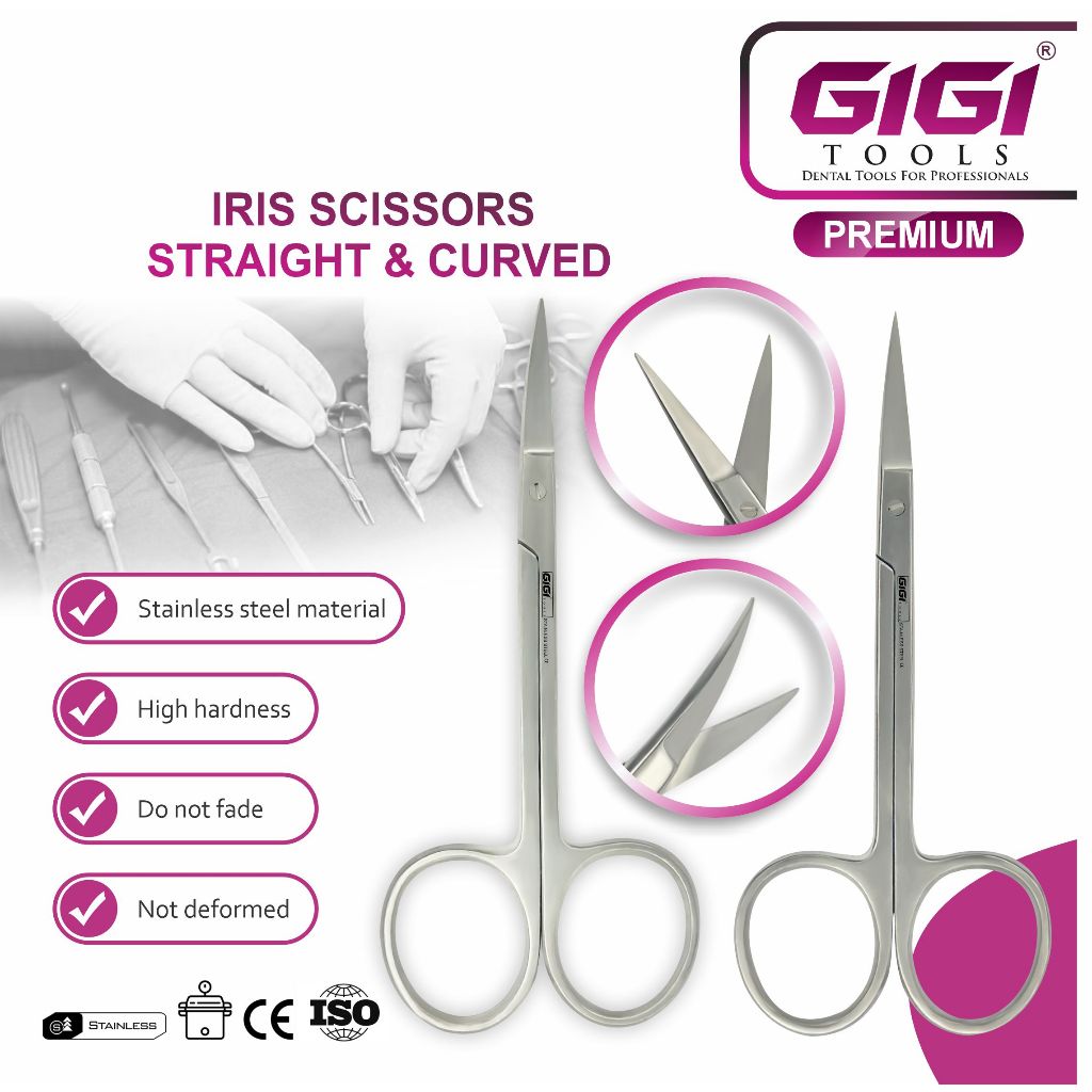 GIGI Tools กรรไกร Iris 11.5cm สแตนเลสการแพทย์ CE คมกริบ ไม่เป็นสนิม เลือกปลายตรง/โค้งได้