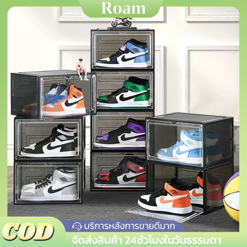 กล่องใส่รองเท้า ออกแบบฝาหน้าแม่เหล็ก แข็งแรงมาก สามารถซ้อนได้หลายชั้น กล่องใส่รองเท้าพลาสติกแข็งใส กันฝุ่น กันความชื้น