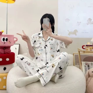 NEW ชุดนอนผ้าไหมญี่ปุ่นผ้านุ่มยืดใส่สบายระบายอากาศได้ดี แขนสั้น ขายาว ยอดฮิต สินค้าพร้อมส่งไทย
