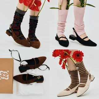 CHUUCHOP - (35-43) Ella Suede Mary Jane รองเท้าแมรี่เจนรัดส้น หัวแหลม หนังกลับ (C8451)