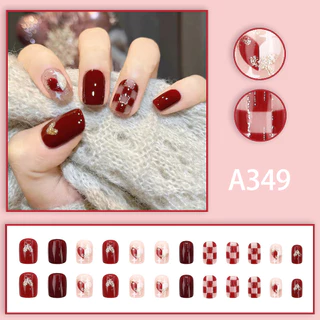 กาว เล็บแฟชั่น[ABCDEW] เล็บปลอม ชนิดอะคริลิค สไตล์ฝรั่งเศส มีสีให้เลือกหลากหลาย 24 ชิ้น มีส่วนผสมของกาว