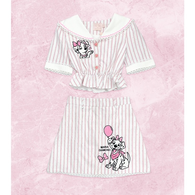 (มี3XL) Solly Pup Set เซ็ต 2 ชิ้นผ้าคอตตอนลายริ้วกลิตเตอร์งานปักกระดุมหน้า + กระโปรงงานปักมีซับในกางเกง - รูปที่ 2