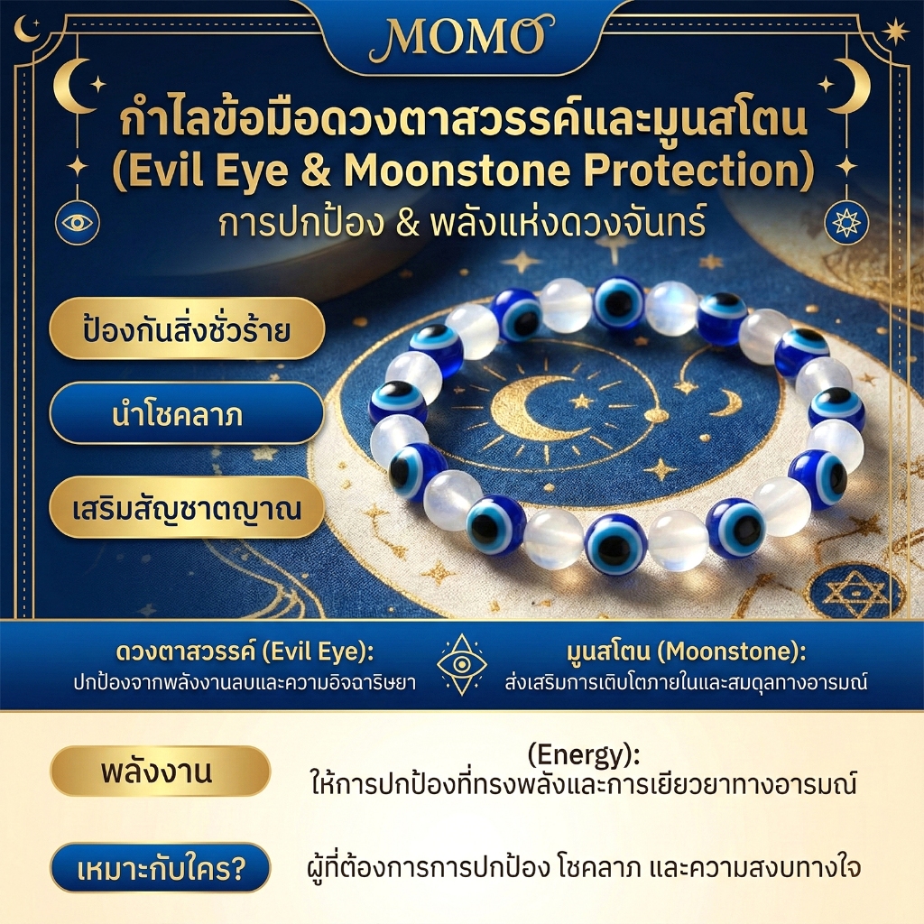 【MOMO】สร้อยข้อมือสื่อความหมายดี Evil Eye ปกป้องคุ้มครอง มูเตลูสายแฟชั่น ห้ามพลาด(มีกล่องของขวัญ)
