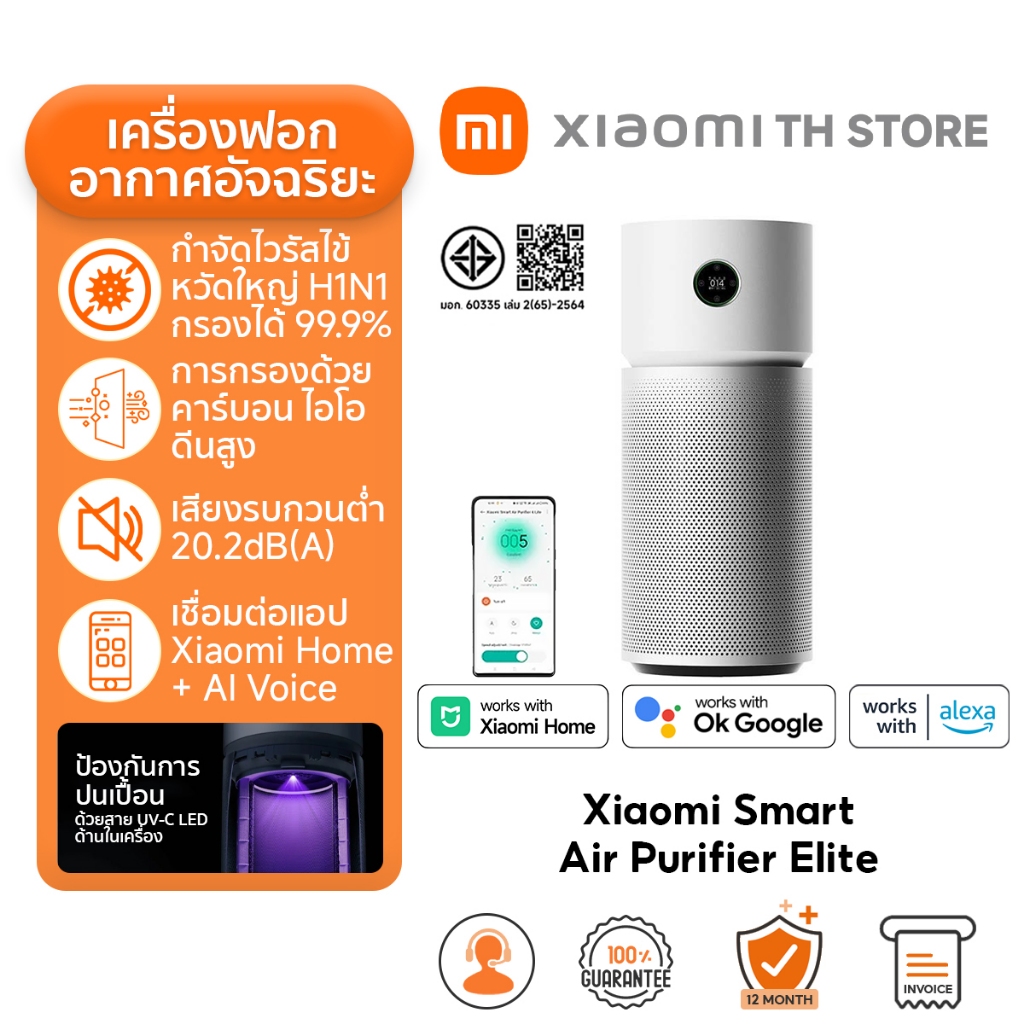 Xiaomi Smart Air Purifier Elite ฟอกอากาศ I พื้นที่ให้บริการ 125 ตร.ม. I ขจัดสารก่อภูมิแพ้ I การควบคุมอัจฉริยะ