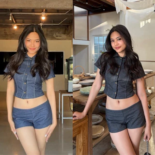 Jenner top (เฉพาะเสื้ิอ) เสื้อยีนส์รัดรูป