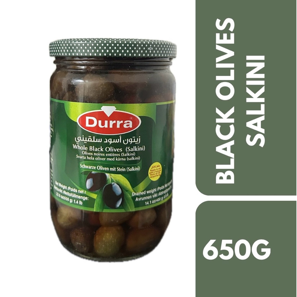 Durra Whole Black Olives (Salkini) 650g++ ดูร่า มะกอกดำ 650กรัม