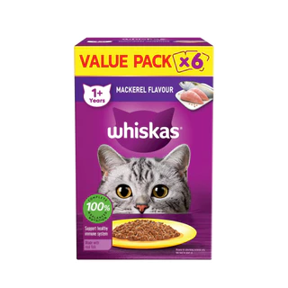 WHISKAS วิสกัส แพ็คเกจใหม่ 1 กล่อง บรรจุ 6 ซอง อาหารเปียกแมว