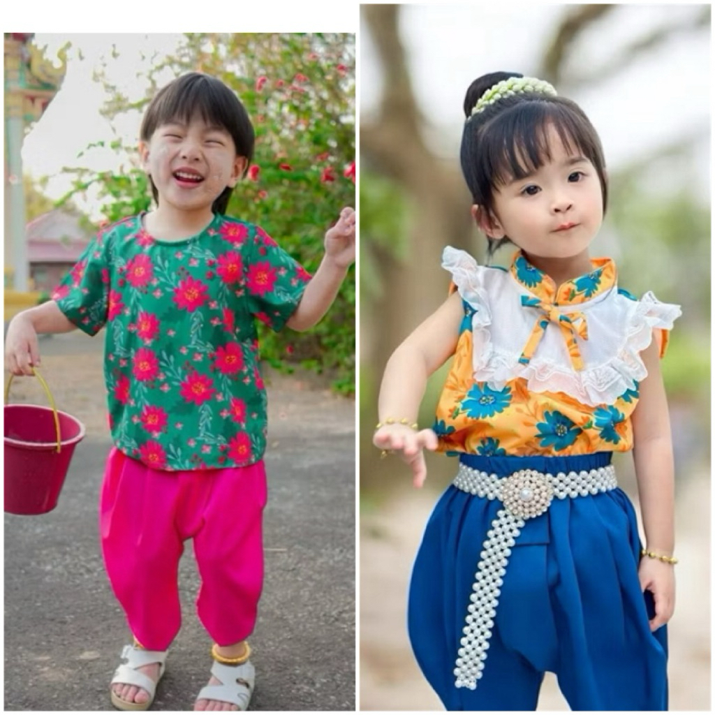 🌸🌼พร้อมส่ง 🌼🌸ชุดไทยลายดอกต้อนรับสงกรานต์  ผ้าไหมอิตาลีพีเมียม