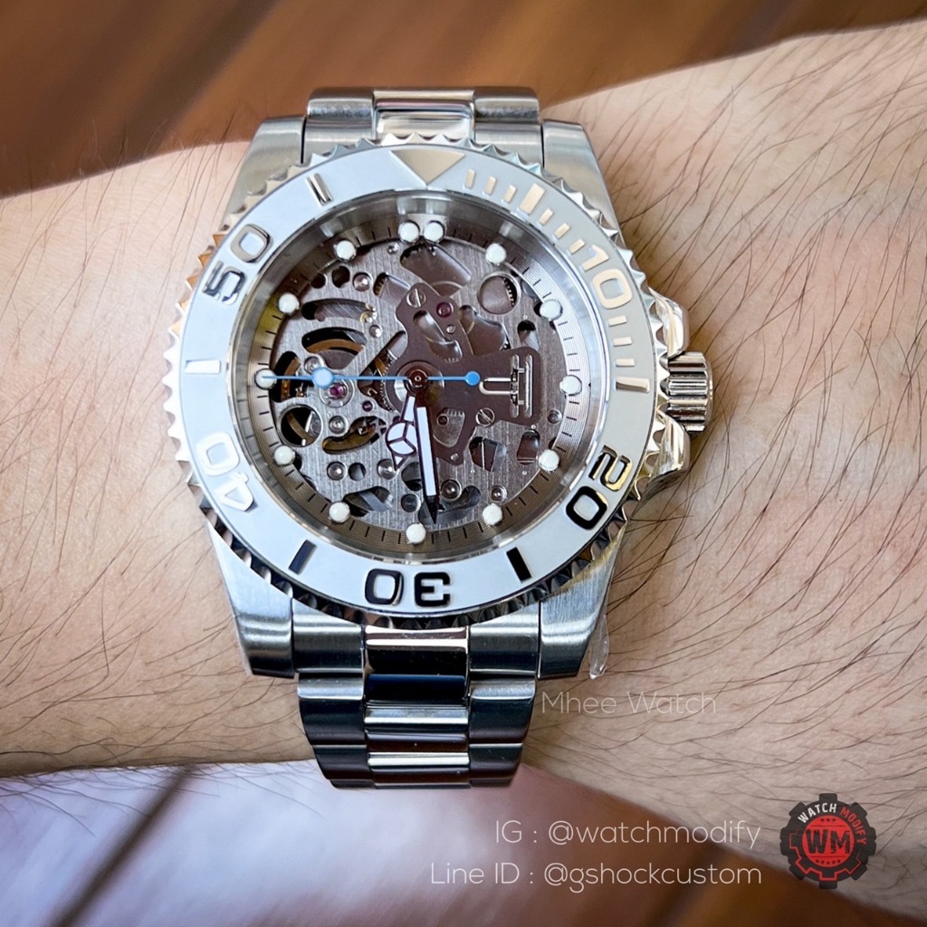 Premium Watch Yacht Master Blue Hand Skeleton Open Back Case Sapphire Glass Automatic Movement NH70A