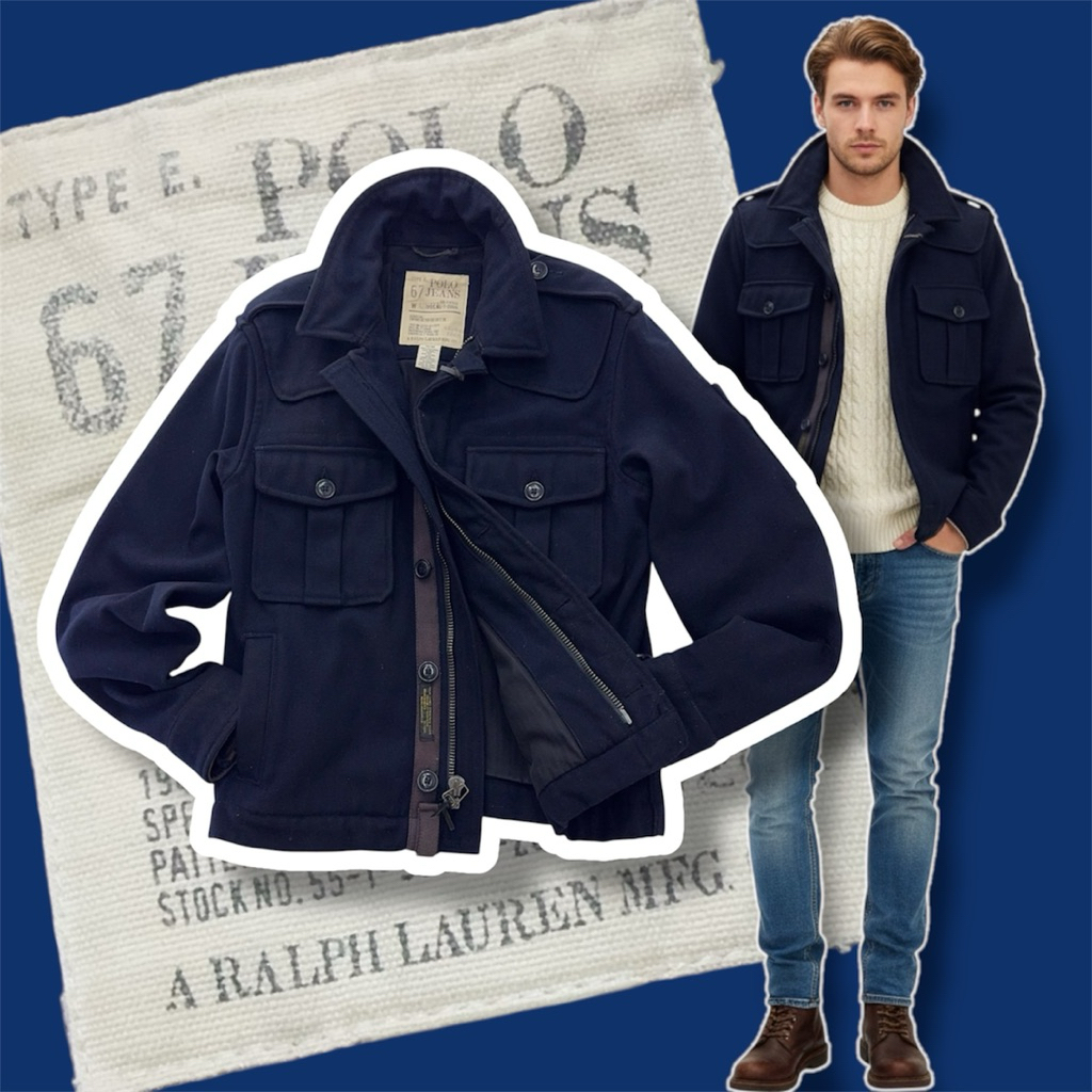 Ralph Lauren /Navy  POLO 67 JEANS Ralph Lauren Type E Wool Blend Coat Full Zip