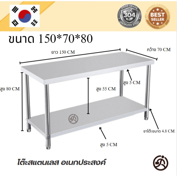 โต๊ะสแตนเลส/Stainless table เกรด 304 แข็งแรงทนทาน  ขนาด 150*60*80 // 150*70*80 // 150*80*80 ราคา ถูกที่สุด ดีลบีเคเค แกลเลอรีภาพที่ 4