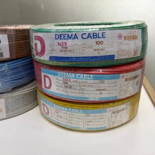 สายไฟ THW 1x2.5 DEEMA (ยกม้วน 100 เมตร) ทองแดงแท้ มอก. เลือกสีได้ สายแกนเดี่ยวร้อยท่อ ราคาถูก