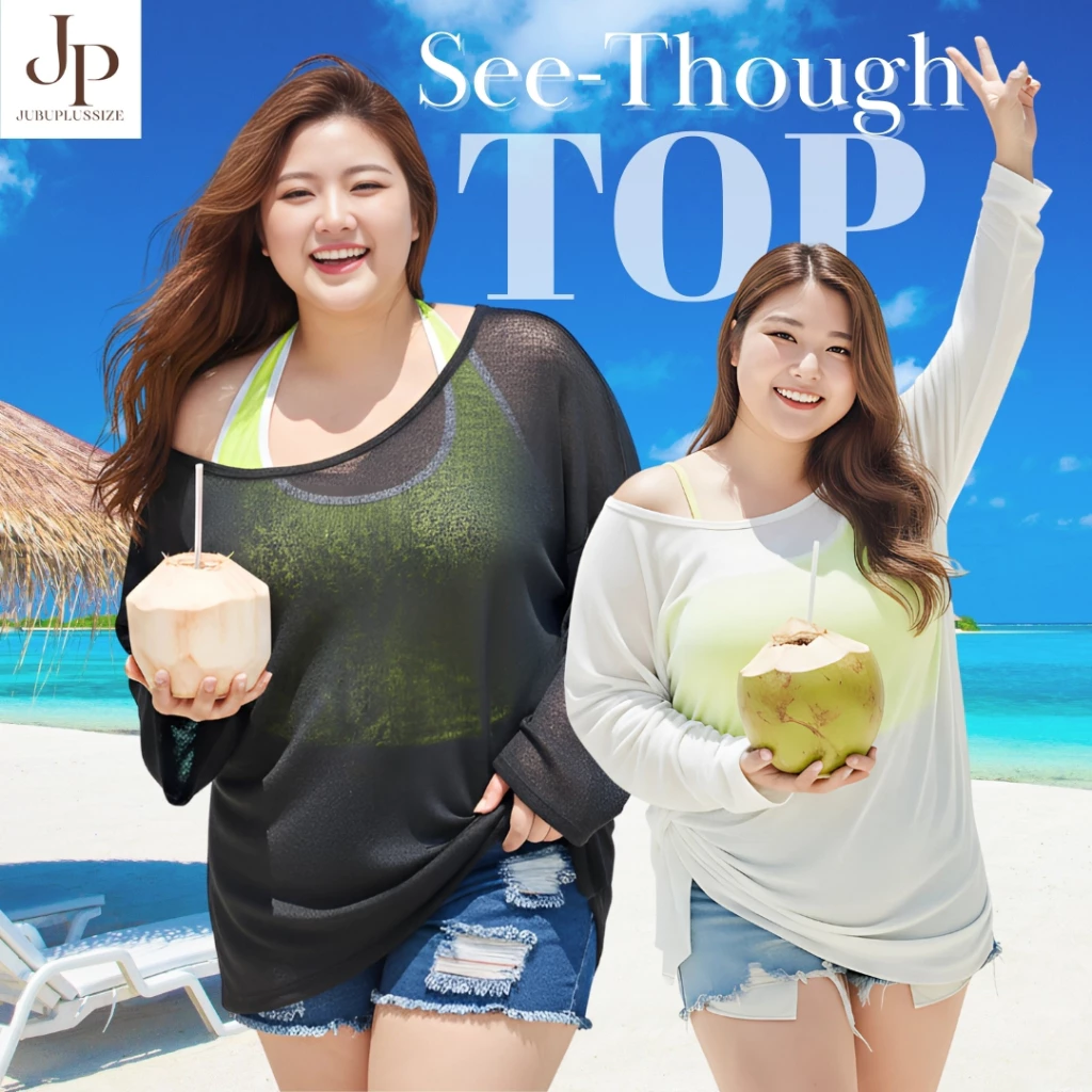 ส่งทันที!🛵เสื้อซีทรูแขนยาว ผ่าข้าง ไปทะเล ปาร์ตี้ คาเฟ่ห์ สาวพลัสไซส์ ผ้าสลาฟ อก35-50นิ้ว#583